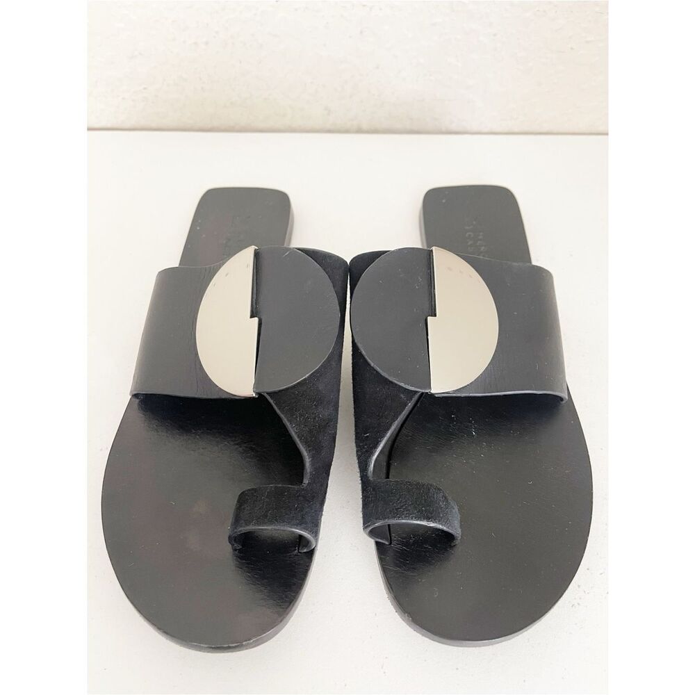 Mercedes Castillo Costanzah black leather sandals with a silver metal Toe loop